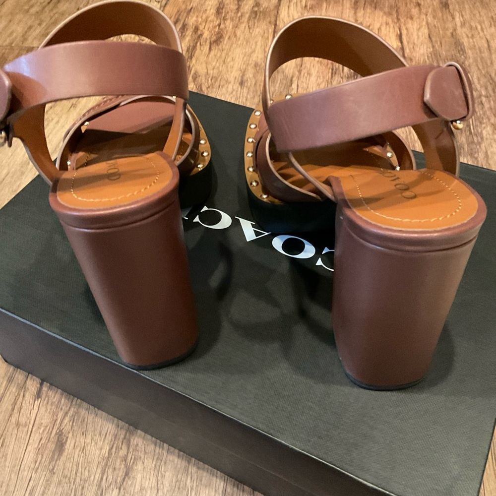 Coach Brown Leather Studded Platform Sandals - Picture 4 of 6